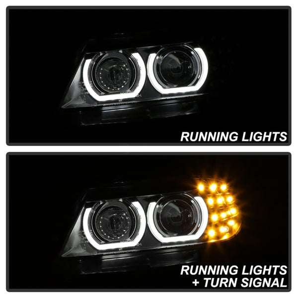 Spyder 09-12 BMW E90 3-Series 4DR Projector Headlights Halogen - LED - Black - PRO-YD-BMWE9009-BK