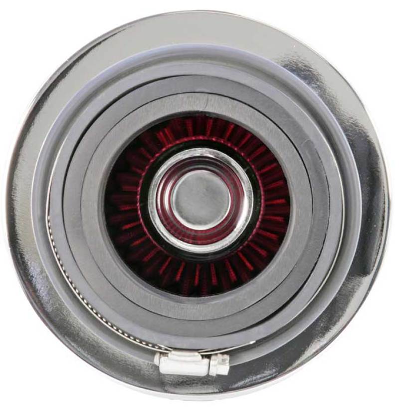 K&N Universal Air Filter Chrome Round Tapered Red - 4in Flange ID x 1.125in Flange Length x 5.5in H