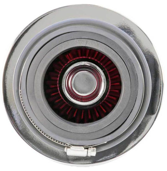 K&N Universal Air Filter Chrome Round Tapered Red - 4in Flange ID x 1.125in Flange Length x 5.5in H