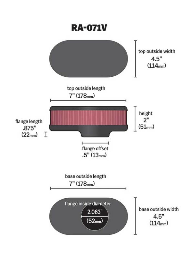 K&N Universal Chrome Filter-Oval Straight 4.5 Inch O/S Width 7 Inch O/S Length 2 Inch Height