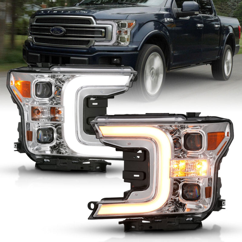 ANZO 18-19 Ford F-150 LED Projector Headlights w/ Plank Style Switchback Chrome w/ Amber