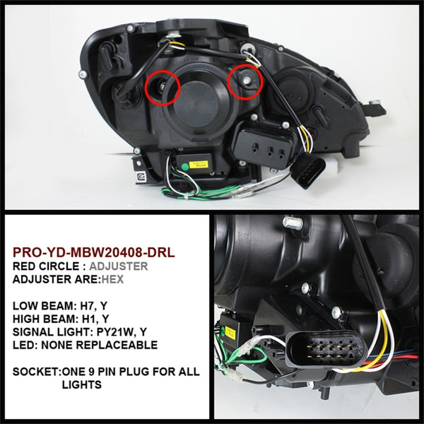 Spyder Mercedes Benz C-Class 08-11 Projector Headlights Halogen - DRL Chrm PRO-YD-MBW20408-DRL-C