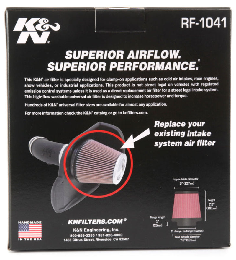 K&N Round Tapered Universal Air Filter 6 inch Flange 7 1/2 inch Base 5 inch Top 7 1/2 inch Height