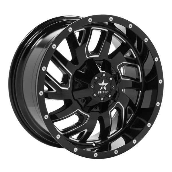 RBP 65R Glock 20x10 5x127/139.7 BP / 5 BS / -12mm Offset 78mm CB Gloss Black Machined Grooves Wheel