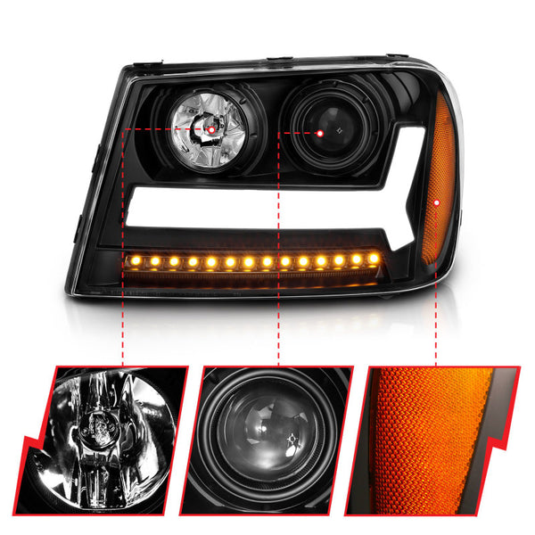 ANZO 2006-2009 Chevrolet Trailblazer Projector Headlights w/ Plank Style Design Black w/ Amber