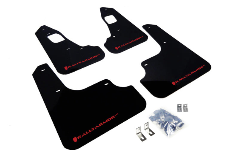 Rally Armor 2008+ Mitsubishi EVO X UR Black Mud Flap w/ Red Logo