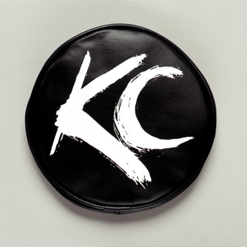 KC HiLiTES 6in. Round Soft Cover (Pair) - Black w/White Brushed KC Logo