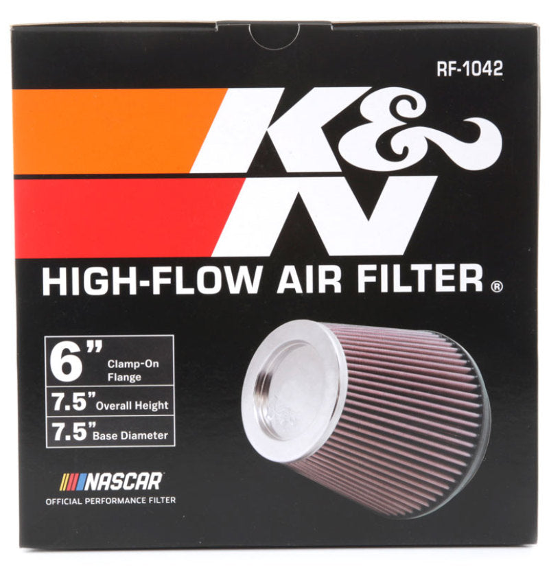 K&N Round Tapered Universal Air Filter 6in Flange ID x 7.5in Base OD x 5in Top OD x 6.5in Height