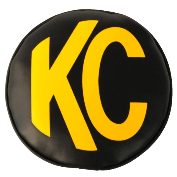 KC HiLiTES 8in. Round Soft Cover (Pair) - Black w/Yellow KC Logo