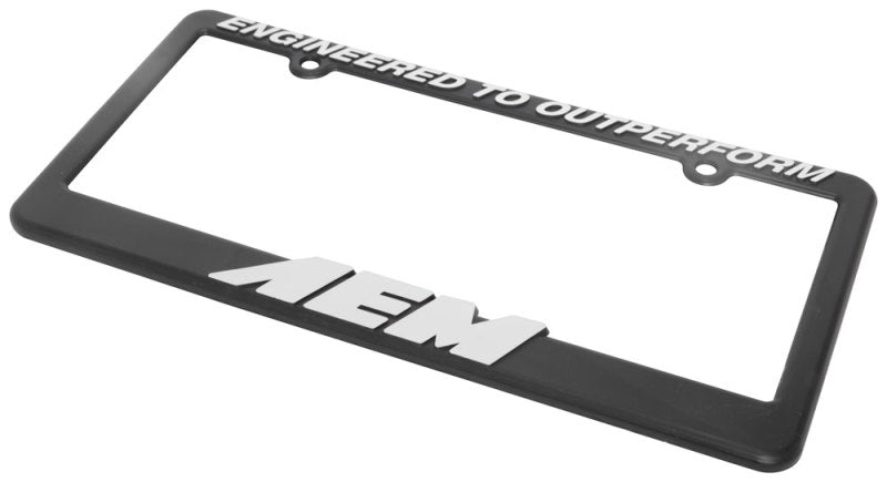 AEM License Plate Frame - Black w/ White Lettering