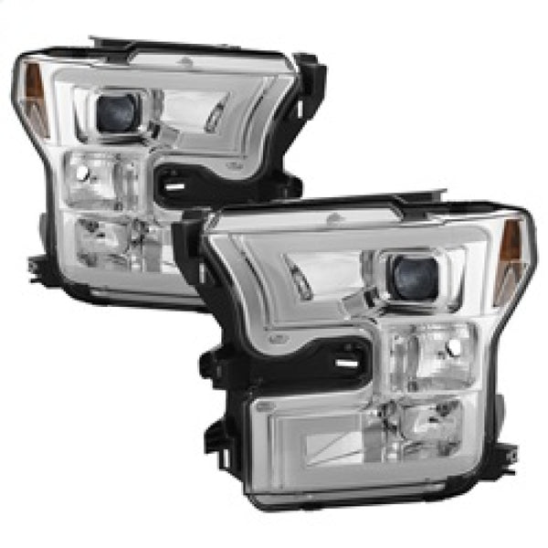 Spyder 15-17 Ford F-150 Projector Headlights - Light Bar DRL LED - Chrome PRO-YD-FF15015-LBDRL-C