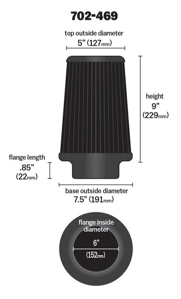 Airaid Universal Air Filter - Cone 6 x 7 1/4 x 5 x 9 - Blue SynthaMax